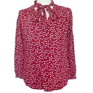 NWT Oat + Fawn Mini Sheep Pattern Blouse Tie Red SZ M Casual Coquette Classic